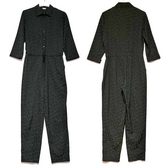 Hush Jacquard Leopard Jumpsuit Green Animal Print 70’s Retro Disco US 12 UK 10 - Picture 2 of 15